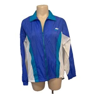 Vintage Nike Nylon Vented Track Jacket Women's Small Blue Teal White‎ Full Zip